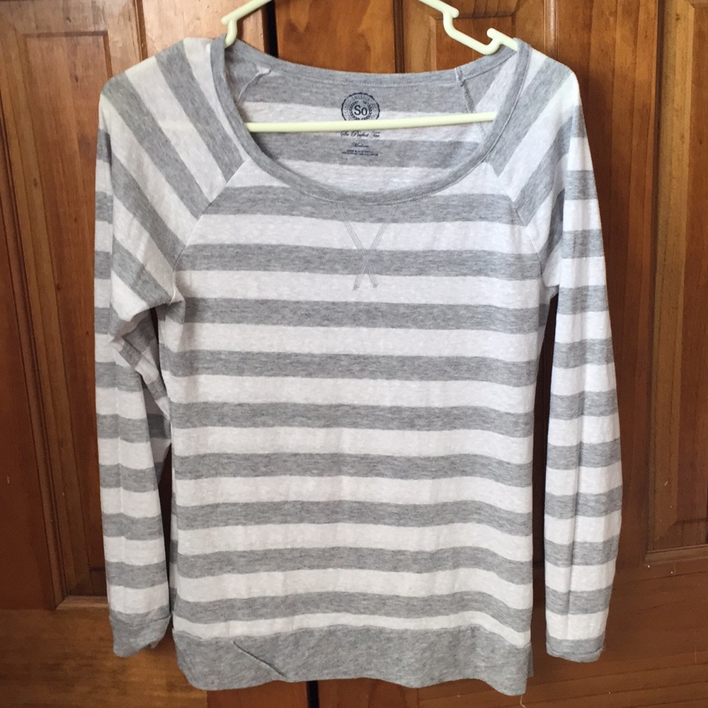 SO size medium long sleeve gray striped shirt